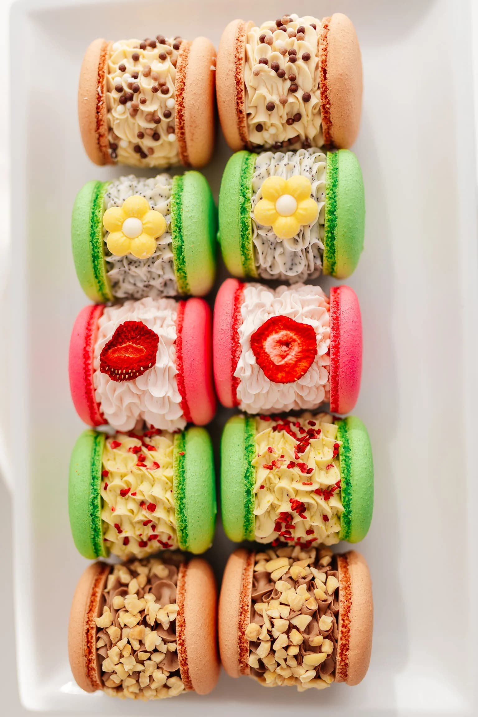 Top-down macarons in rows